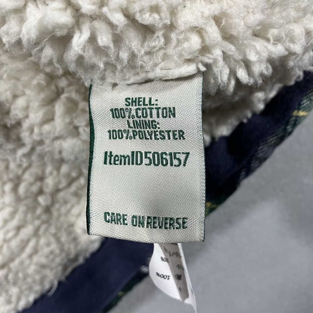 LL Bean Relaxed Fit Sherpa Lined Plaid Flannel Hoodie Jacket Green Cream Women M - Picture 9 of 9